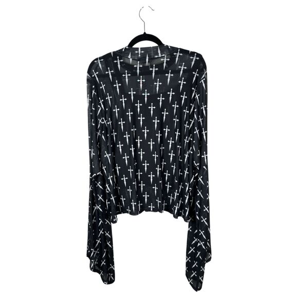 Hot Topic Social Collision Daggers Mesh Flare Sleeve Sheer Blouse 5 (5X) NEW - Picture 4 of 8